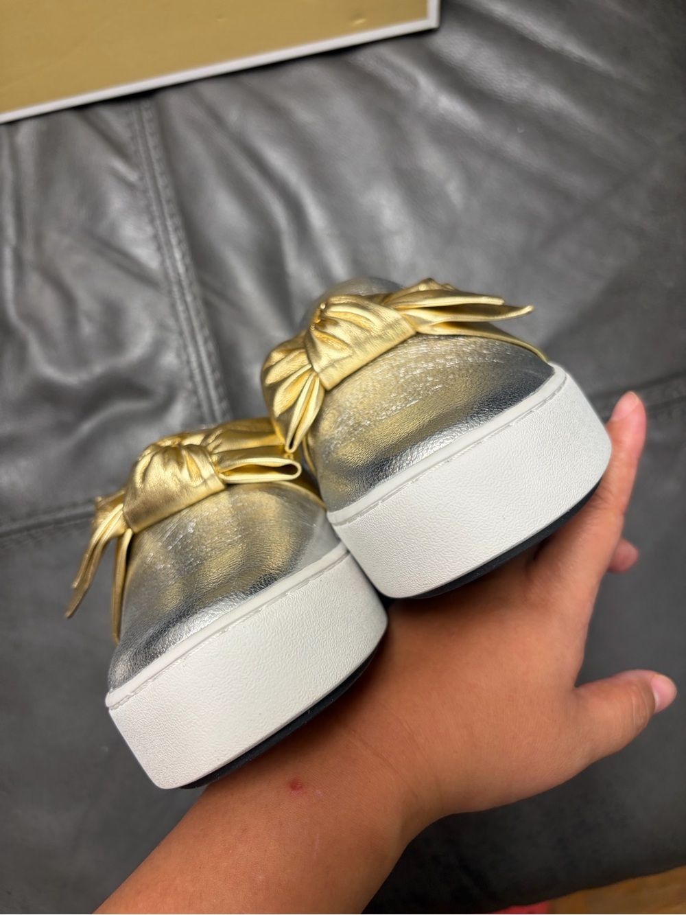 MICHAEL Michael Kors Willa Slip on Mule Metallic Silver & Gold Leather - Picture 7 of 14